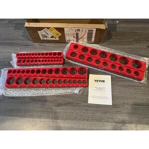 Vevor Socket Organizers Set - Metric & SAE, Durable Red Holders